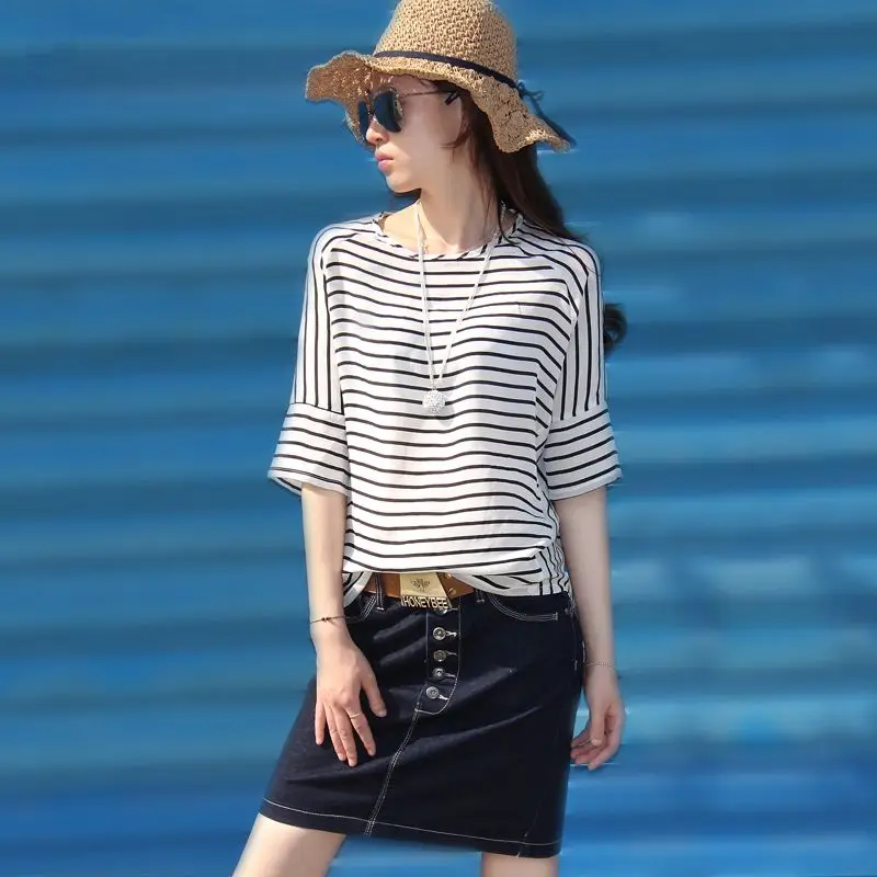 

Women Cotton Fashion Cotton Ladies Tee Shirt Short navy blue Sleeve Tops Tee Shirt