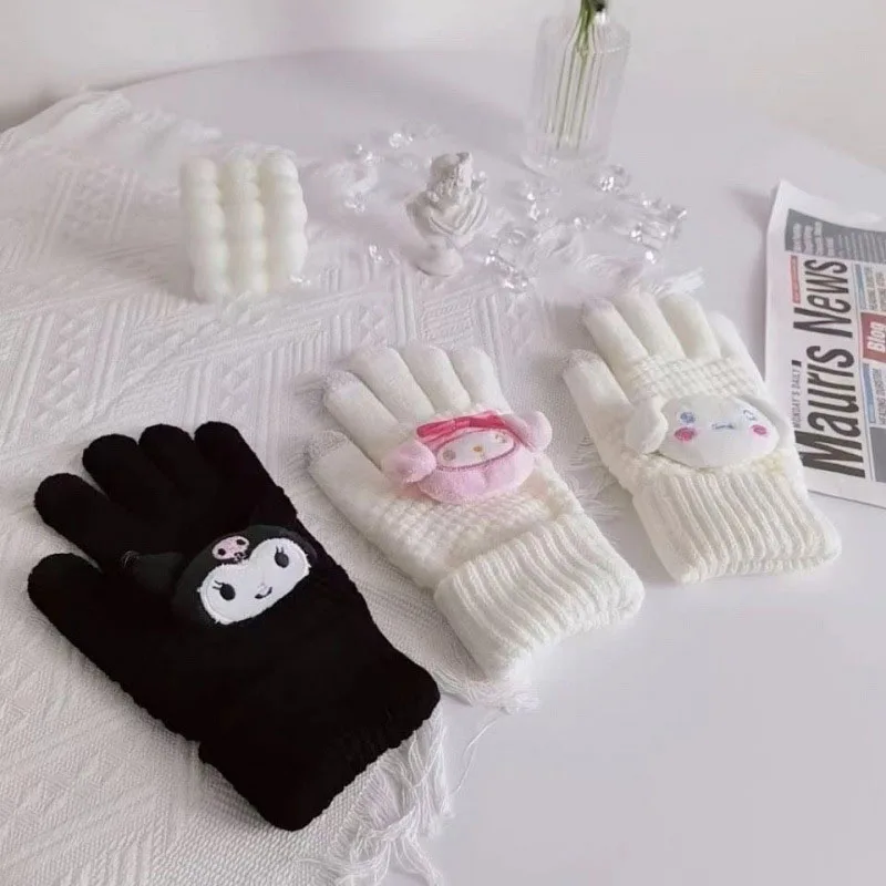 

Милые Мультяшные японские перчатки My Melody Cinnamoroll Kuromi Kawaii для сенсорного экрана на весь палец женские зимние теплые и холодные подарки