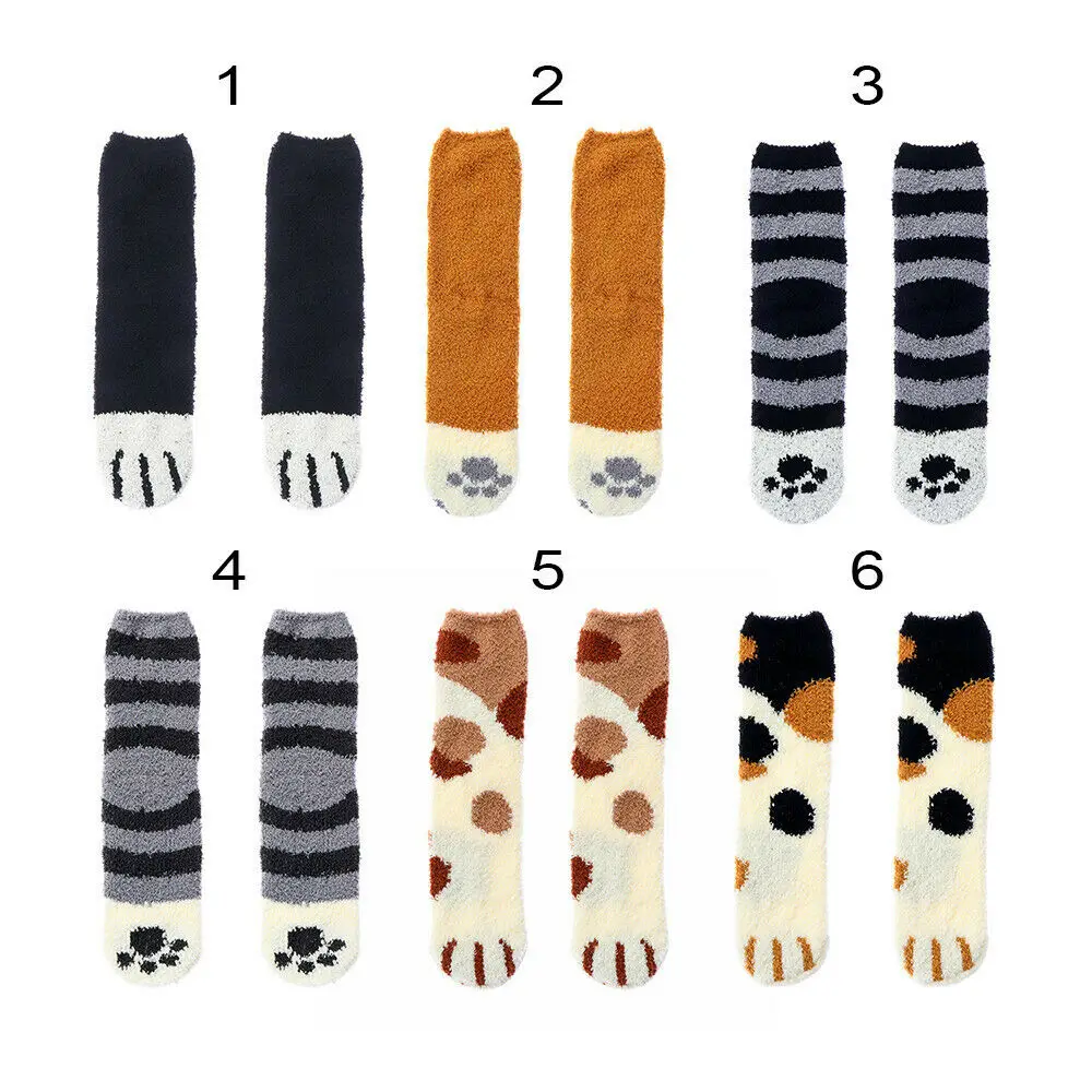 

1 Pair New pure Cotton Cute cartoon Thickening Women Lady Style Cat Paw Pattern Fashionable Bed Socks Fluffy Warm Soft Socks
