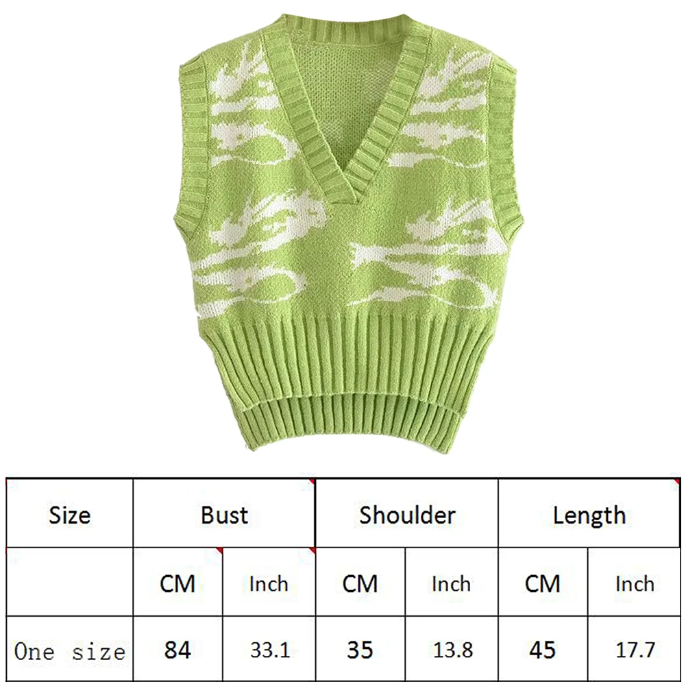 

YiYiMiYu Green Print Y2K Sweater Vest Autumn 2021 New Knitted Tanks Female Sleeveless V Neck Plus Size Pullovers Casual Knitwear