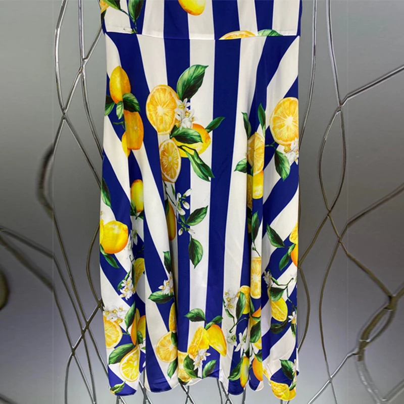 

SEQINYY Casual Dress Designer Fashion Summer Women Sleeveless Fruit Flower Printed Elegant Sicily Style Midi Slim