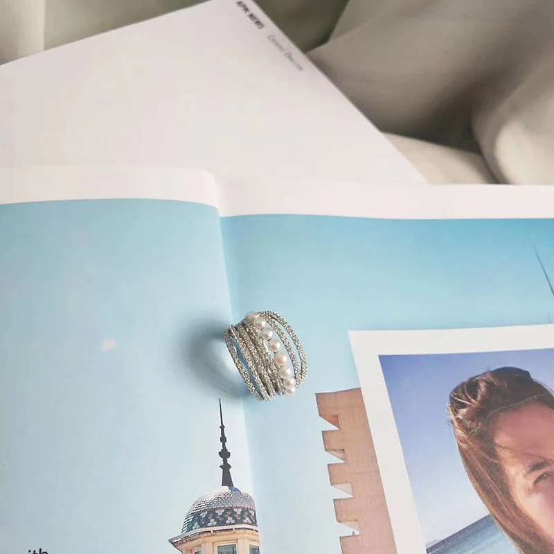 

Three dimensional line pearl ring S925 Sterling Silver micro inlaid zircon fashion lady exquisite Party style exquisite jewelry