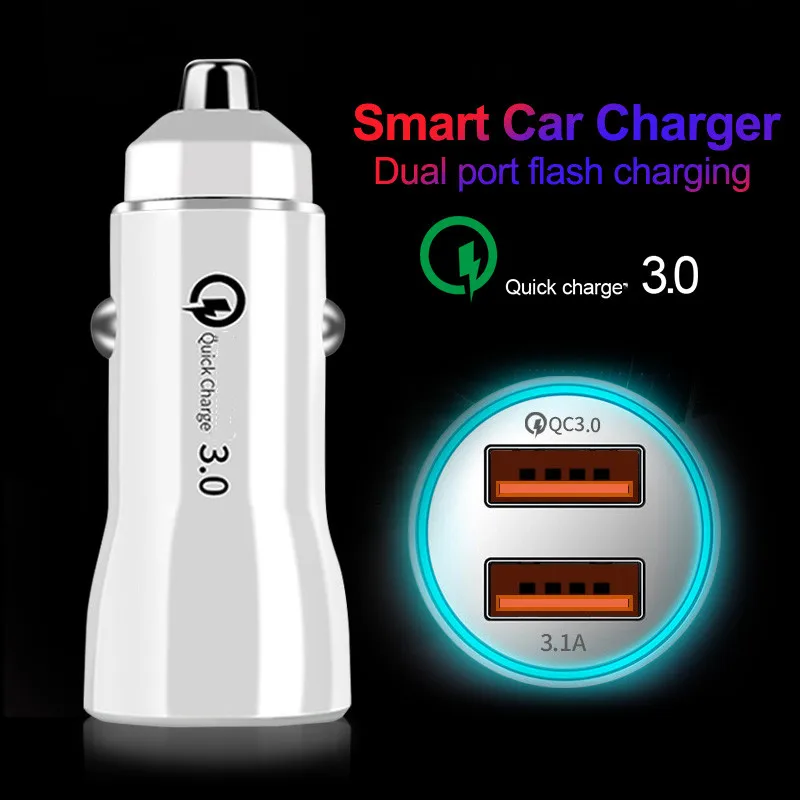 Автомобильное зарядное устройство Quick Charge 3,0 QC 3,0 с двумя usb-портами для iphone 7, 8 plus, X, XS, Max, адаптер для быстрой зарядки, автомобильное зарядное устройство для samsung S7, S8, S9