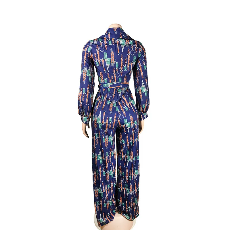 

Summer Holiday Casual Wide Leg Jumpsuits V Neck Long Sleeve High Waist Rompers Loose Office Wear Long Playsuits