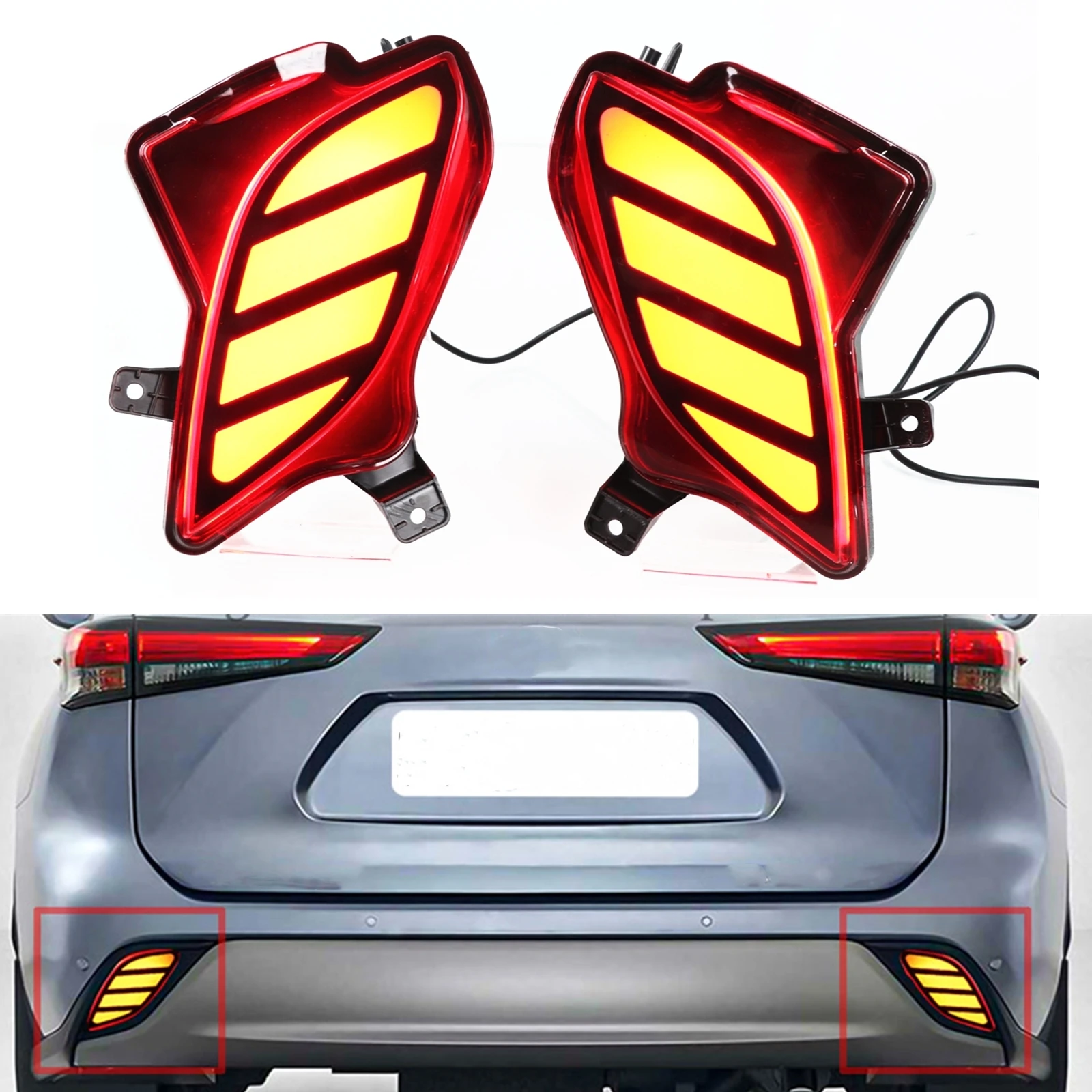 

LED Rear Bumper Fog Brake Light Turn Signal Stop Reflector Indicator Lamp Bulb Driving Taillamp For Toyota Highlander 2020-2021