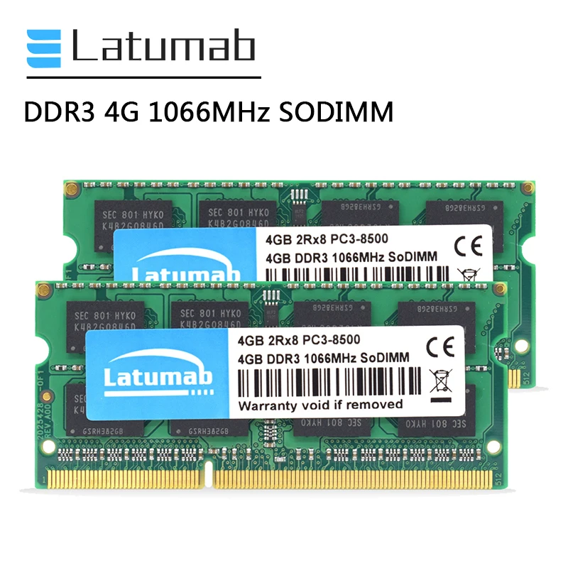 Оперативная память DDR3 Latumab 4 ГБ 8 16 1066 МГц для ноутбука 204 контактов SODIMM 1 5 в Память