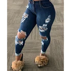 Женские винтажные рваные джинсы с высокой талией, брюки-карандаш с бахромой и дырками, синие уличные женские джинсы большого размера