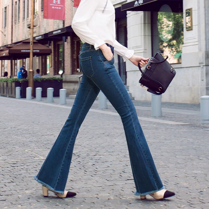 

Сезон весна-осень; 2021 Женская мода однотонной бахромой узкие эластичные размера плюс джинсы для детей длинные штаны из денима Y679