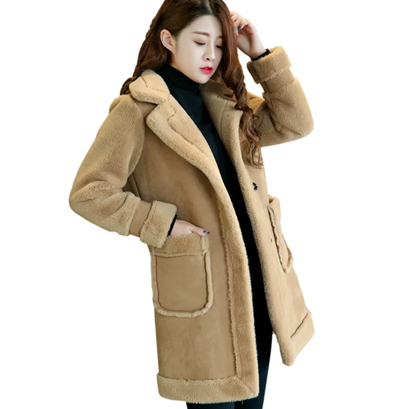 

2021Winter New Lamb Wool Coat Women's Cotton padded Jacket Loose Warm Long Coat Thick Ladies Deerskin Fleece Jacket Clothes Tide