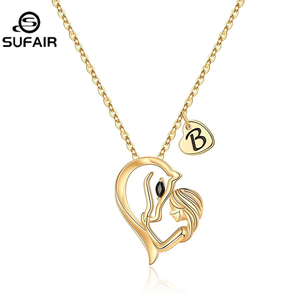 

Sufair Horse and Girl Necklace 14K Gold Plated Horse Heart Initial Pendant Necklace Kid Horse Lover Children Themed Jewelry Gift