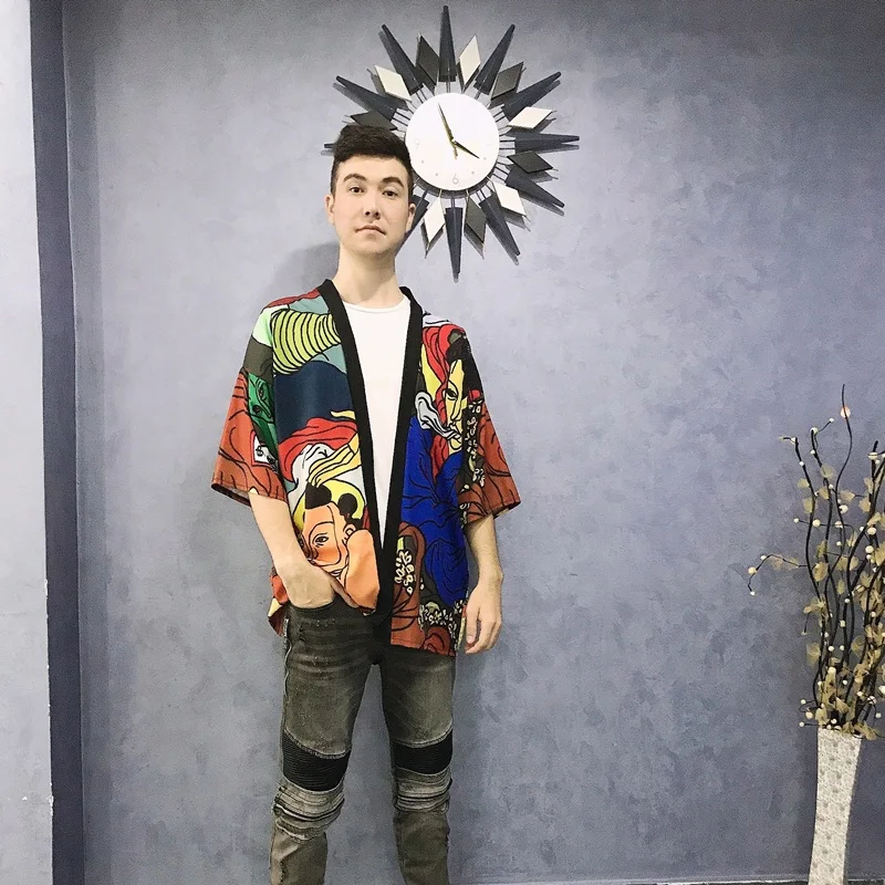 Kimono Man Japanese Clothing Samurai Custume Yukata Male Jacket Asian Style Streetwear Haori Men Obi FF3014 | Тематическая одежда