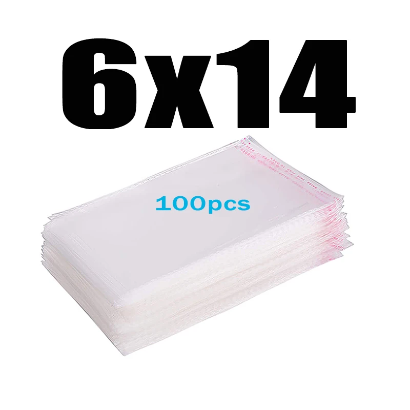 6x14CM 100pcs Прозрачный пластиковый самоклеющийся пакет целлофановые пакеты прозрачная Толстая самозапечатывающаяся маленькая упаковка герметичный полиэтиленовый пакет - Цвет: 6x14CM 100pcs