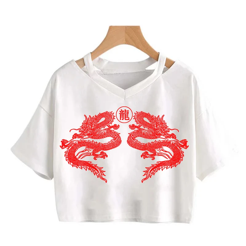Уличный топ в китайском стиле Харадзюку Y2K с драконом ретро хип-хоп панк круглым