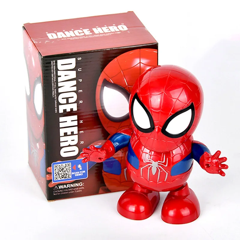 Spider Man with box Marvel Новые горячие Мстители игрушки танцующий Железный человек робот с музыкальным фонариком Тони Старк электрическая фигурка игрушка для детей подарок - Цвет: Spider Man with box