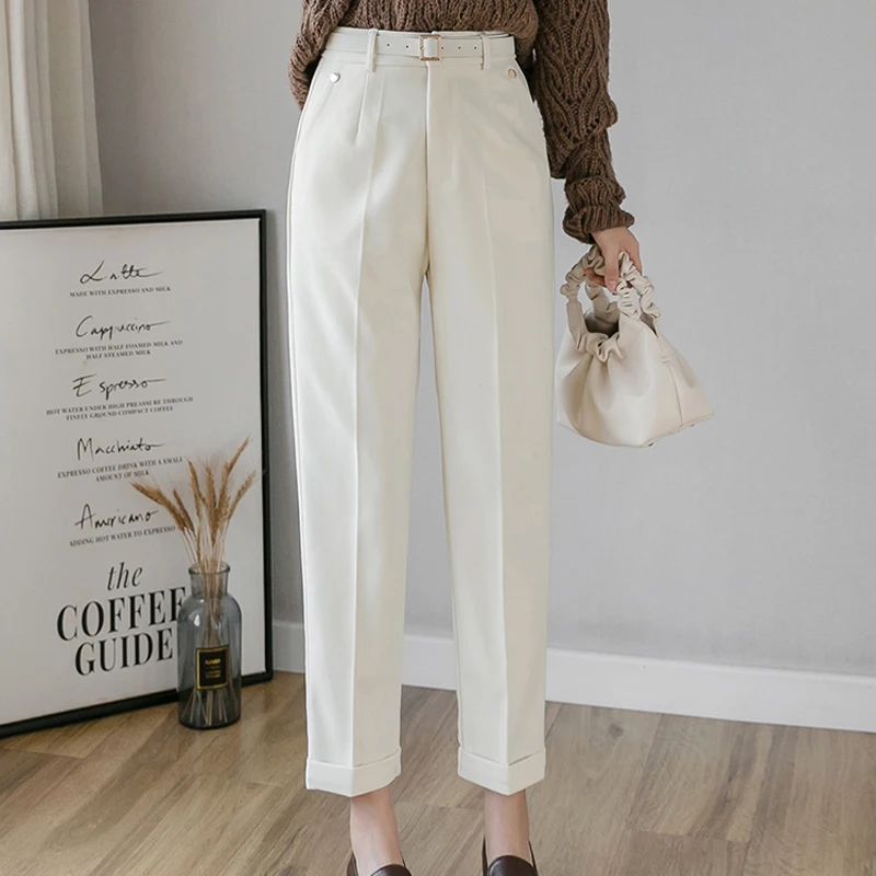 Женские утепленные шерстяные брюки с высокой талией зимние модные повседневные