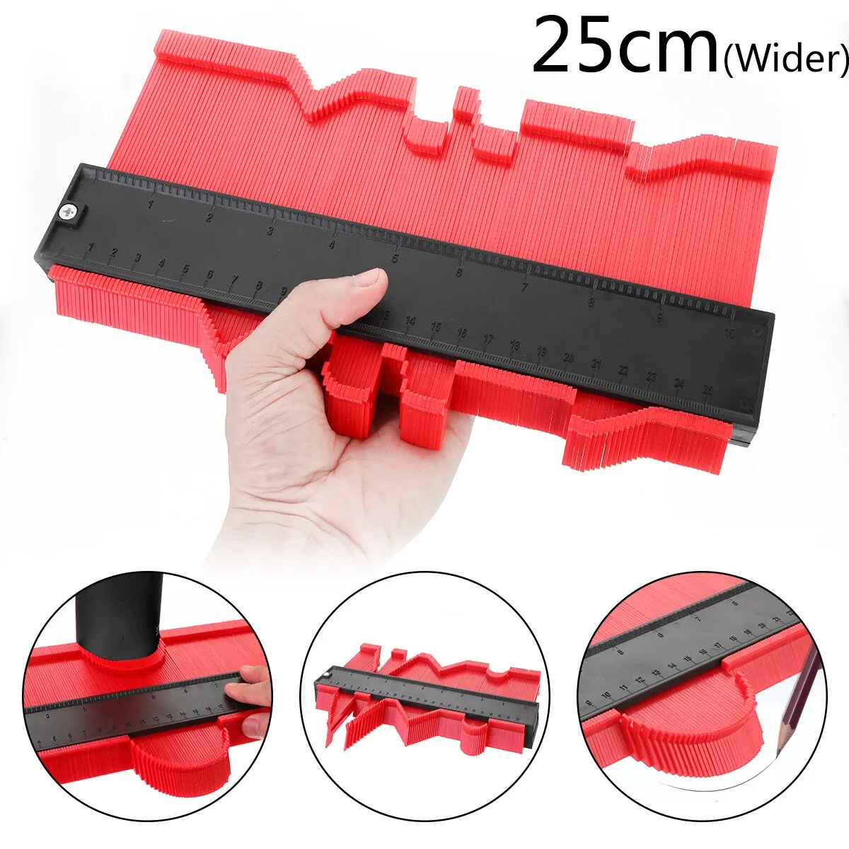 wider 25cm red 1 шт. пластиковый измерительный прибор контурный профиль копировальный прибор Дубликатор стандарт 5 ширина инструмент для маркировки древесины плитка ламинат - Цвет: wider 25cm red