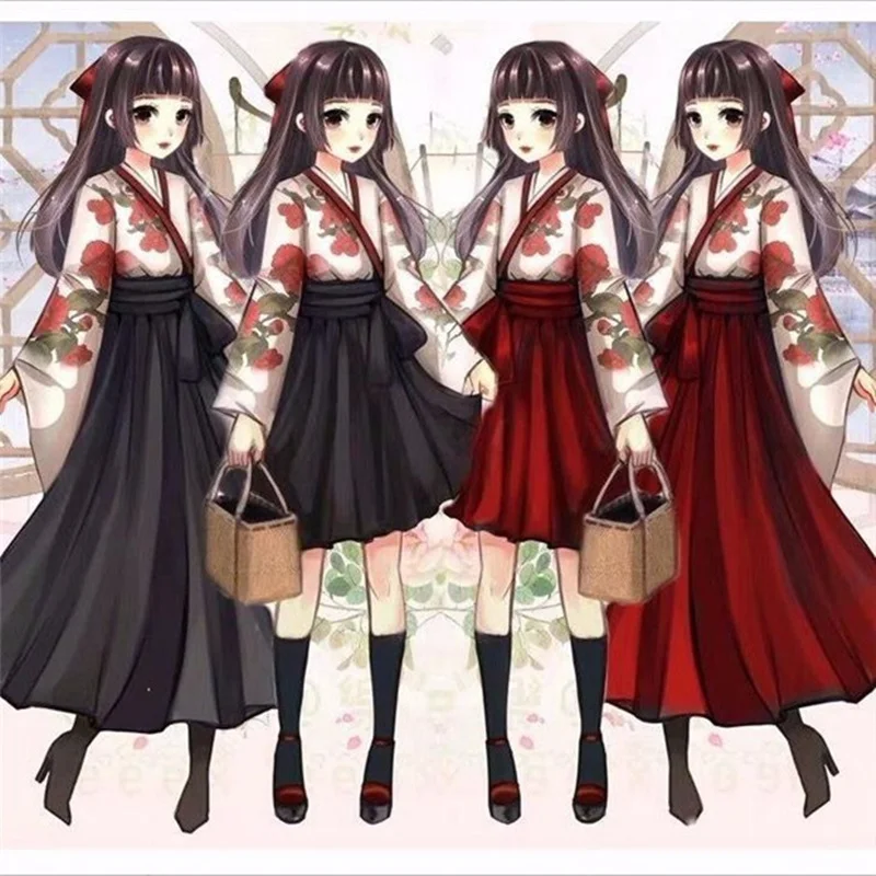 

Sakura Girl Japanese Style Floral Print Vintage Dress Woman Oriental Camellia Love Costume Haori Yukata Asian Clothes Samurai