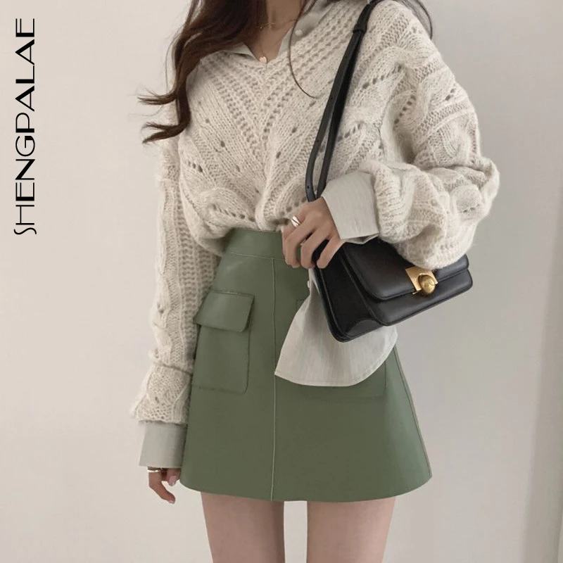 SHENGPALAE 2020 новый весенний Топ с О-образным вырезом и длинным рукавом высокая талия