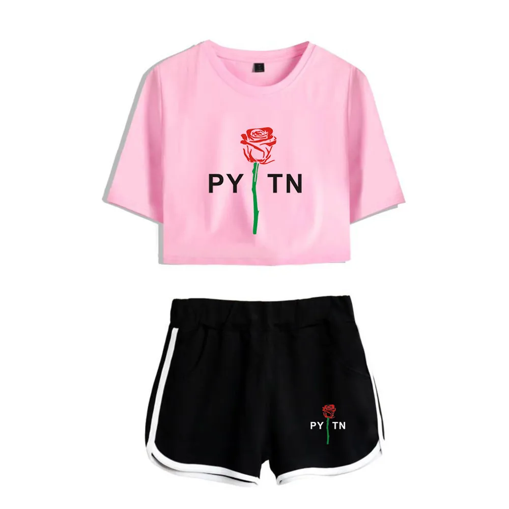 

Summer Women's Sets Payton Moormeier PYTN Print Short Sleeve Crop Top + Shorts Sweat Suits Women Tracksuits Two Piece Outfit