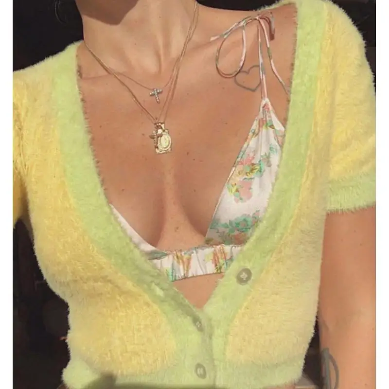 Pink cropped cardigan women knitted sweaters elegant korean crop sweater long sleeve autumn vintage tops short mohair |