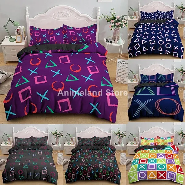 

2021 Gamepad Letter Pattern 3D Print Bedding Set Cartoon Game Bedroom Bed Duvet Cover Sets Bedclothes Queen King Single Size