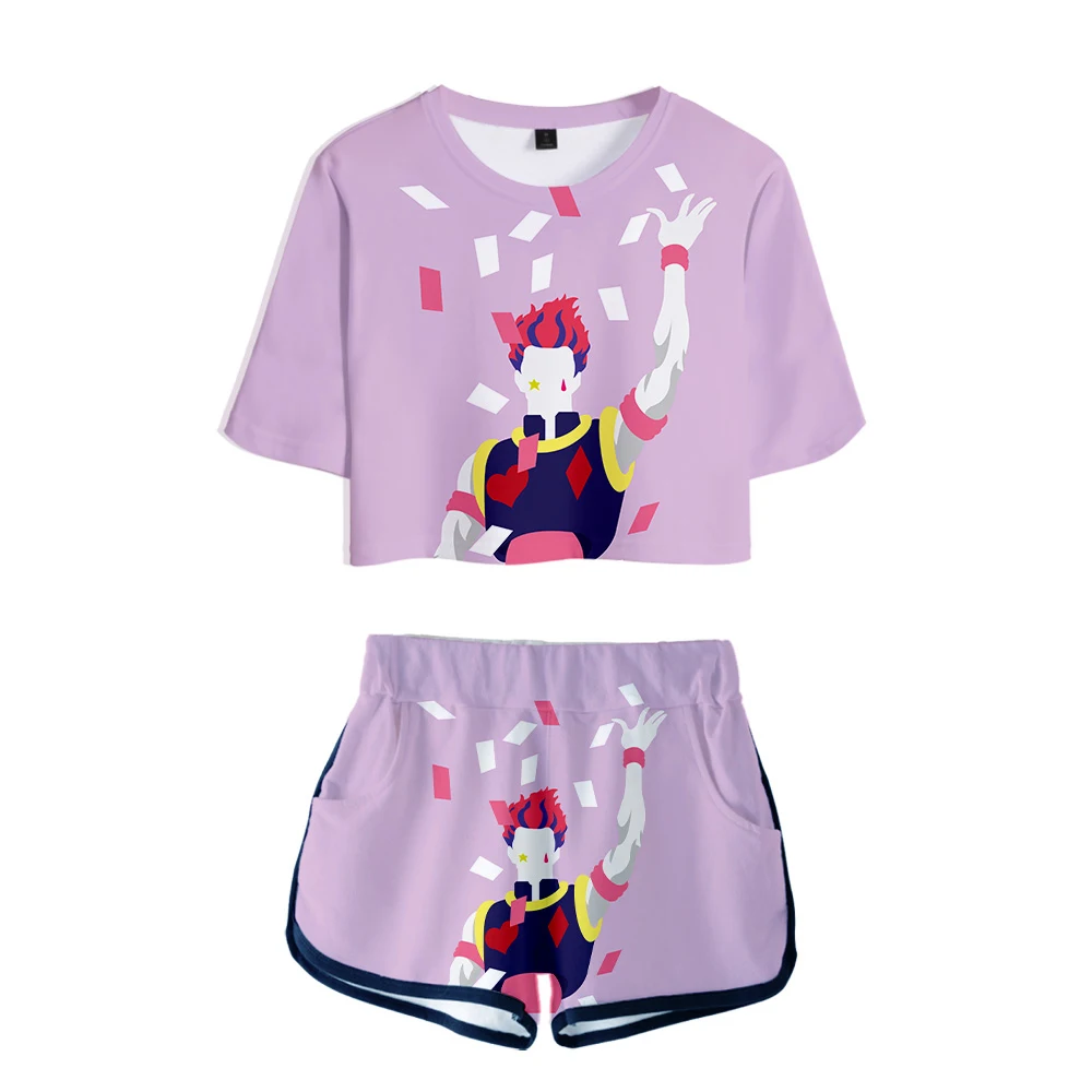 

HunterXHunter Anime 3D Printed Women Two Piece Set Fashion Summer Short Sleeve Crop Top+Shorts Hisoka Sexy Streetwear Clothes