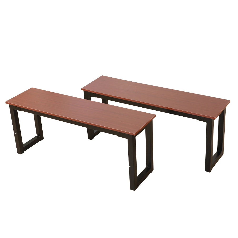 

【US Warehouse】2pcs Simplistic Iron Frame Dining Benches Teak Color