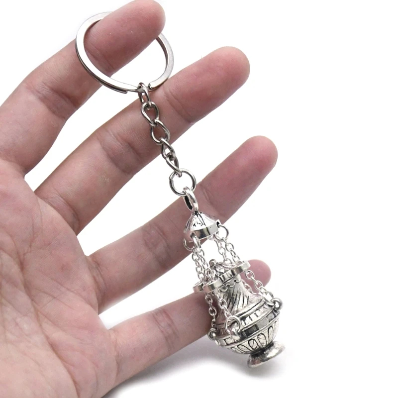 

Christian Incense Burner Keychain Religious Key Ring Jewelry Bag Car Pendant Keyfob Church Souvenirs Gift