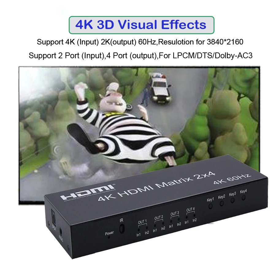 4k hdmi matrix 2x4 splitter 4k 60hz 2 in 4 out hdmi splitter switcher audio extractor aux spdif scale down for ps34 tv dvd free global shipping