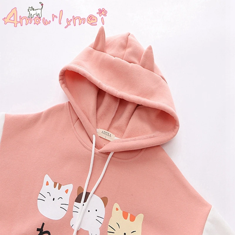 Японские хлопковые толстовки в стиле Харадзюку С мультяшным принтом