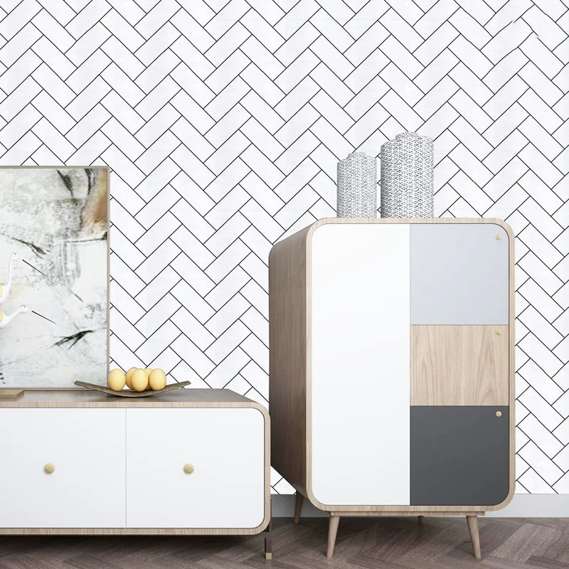 

3D Thickening Wallpaper Bedroom Dormitory Wall Black and White Grid Geometric Self Adhesive Oblique Brick Pattern Stickers