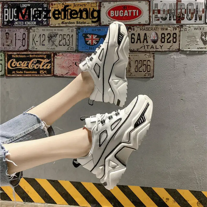 

Women's Chunky Sneakers Thick Bottom Platform Vulcanize Shoes Fashion Breathable Casual Running Shoes for Woman Female 2021