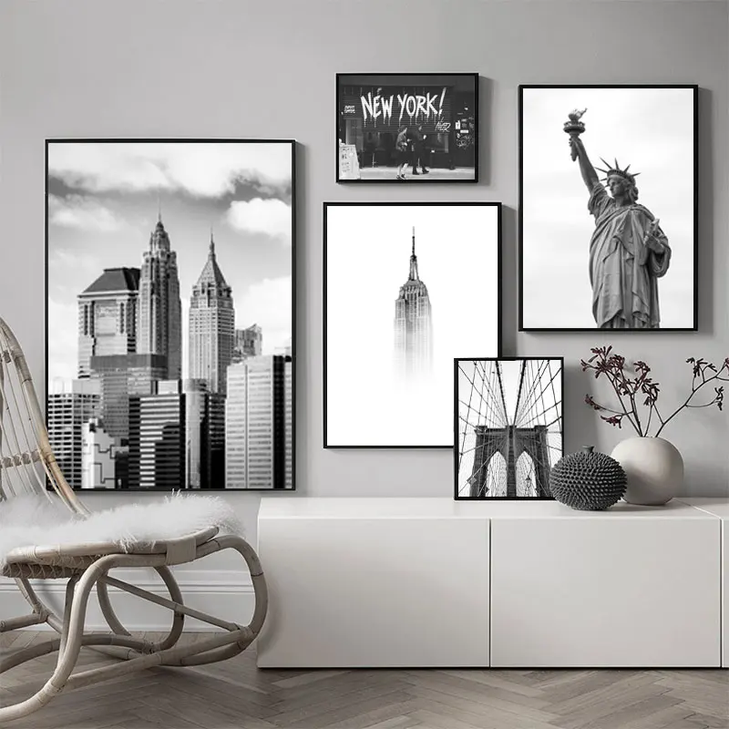 

New York City Canvas Painting Black and White Wall Art Statue of Liberty Posters and Prints Nordic Picture for Living Room Decor