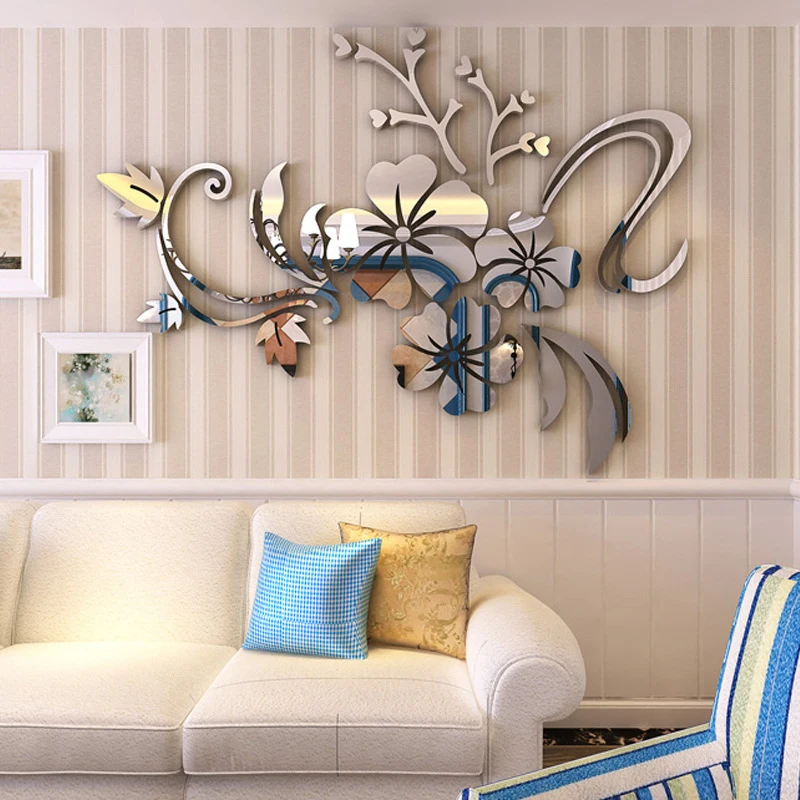 

3D Mirror Flower Wall Sticker Art Removable Acrylic Mural Decal Wall Home Room Decor Mirror wall sticker