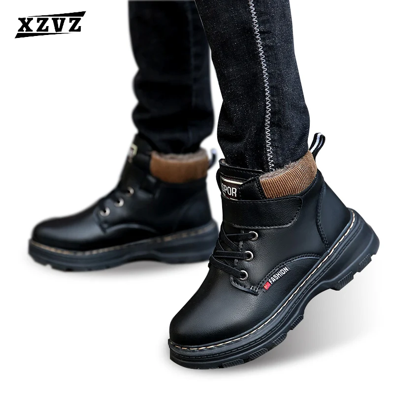 

XZVZ Kids Boots Winter Plus Cotton Warm Children's Martin Boots Waterproof Non-slip Kids Shoes Microfiber leather Children Shoes