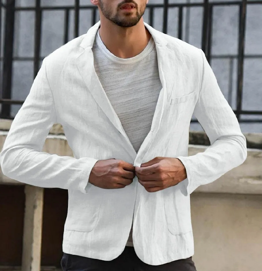 HEFLASHOr Hot MEN Slim Fit Linen Blend Blazers Business Suits Solid Color Dress Suit Long Sleeve Blazer Jacket | Мужская одежда