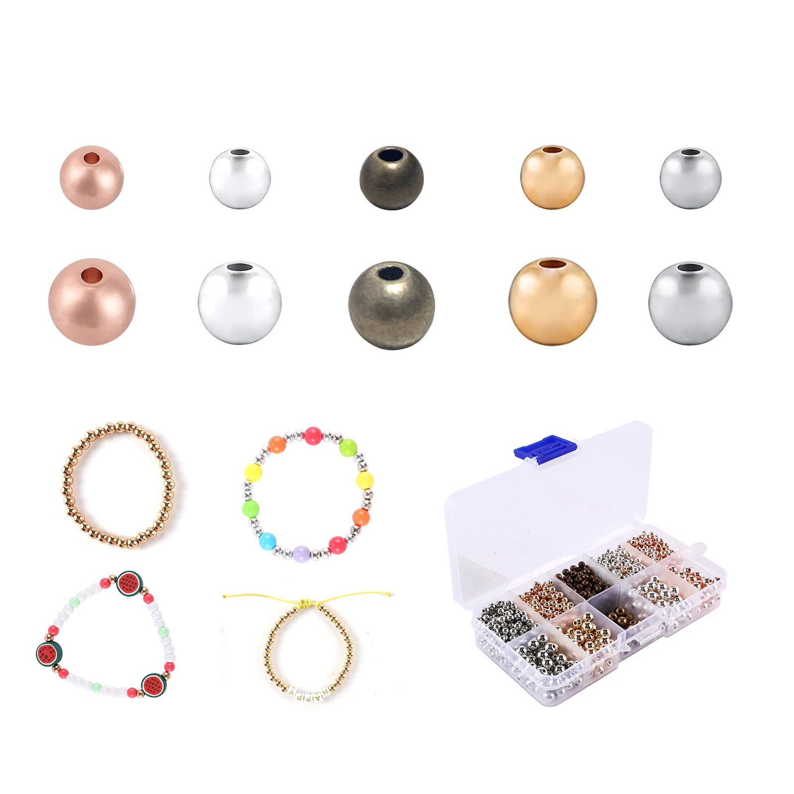 

4mm/6mm Round Spacer Beads For Jewelry Making Gold/Bronze/Silver Color Metal Beads 1400pcs Findings Accessories Supplies 2021