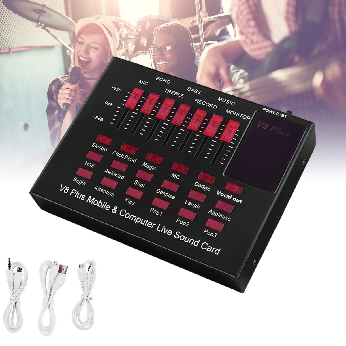

V8 Plus Sound Card Display Audio USB Headset Microphone Webcast Live Sound Card Interface External Sounds Card