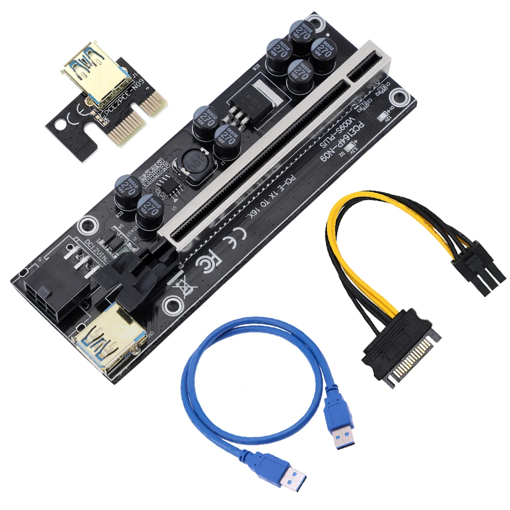 

10pcs VER009S Plus PCI-E PCIE Riser 009s 6pin PCI Express Adapter card Molex USB 3.0 Cable 1X 16X Extender
