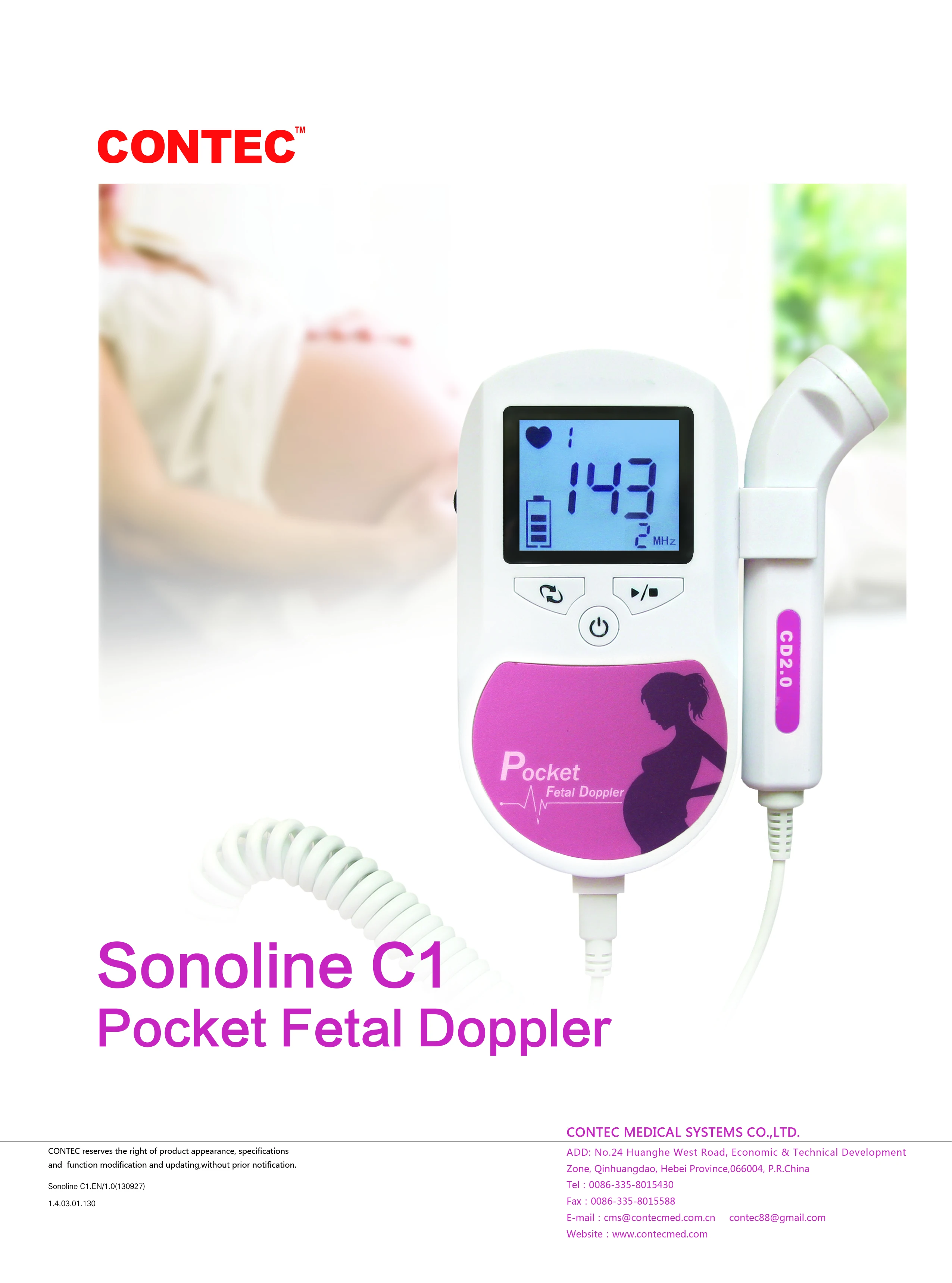 Фото Портативный карманный фетальный допплер CONTEC Baby Care розовый зонд Babysoud C /C1 2 МГц/3 МГц Портативный карманный фетальный допплер CONTEC Baby Care розовый зонд Babysoud C /C1 2 МГц/3 МГц