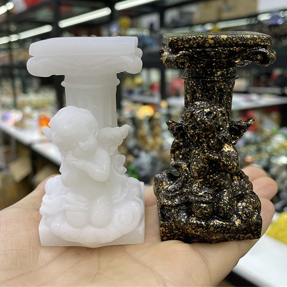

Litte Boy Angel Sacred Pillar Statue Resin Crafts Crystal Ball Base Jade Original Stone Sphere Display Stand for 4~6cm Balls