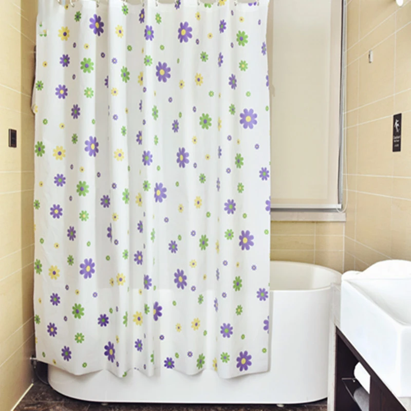 

Punch-free Shower Curtain Waterproof Mildew Proof Small Flower Pattern Bathroom Curtains Bath Partition Curtain With Hooks