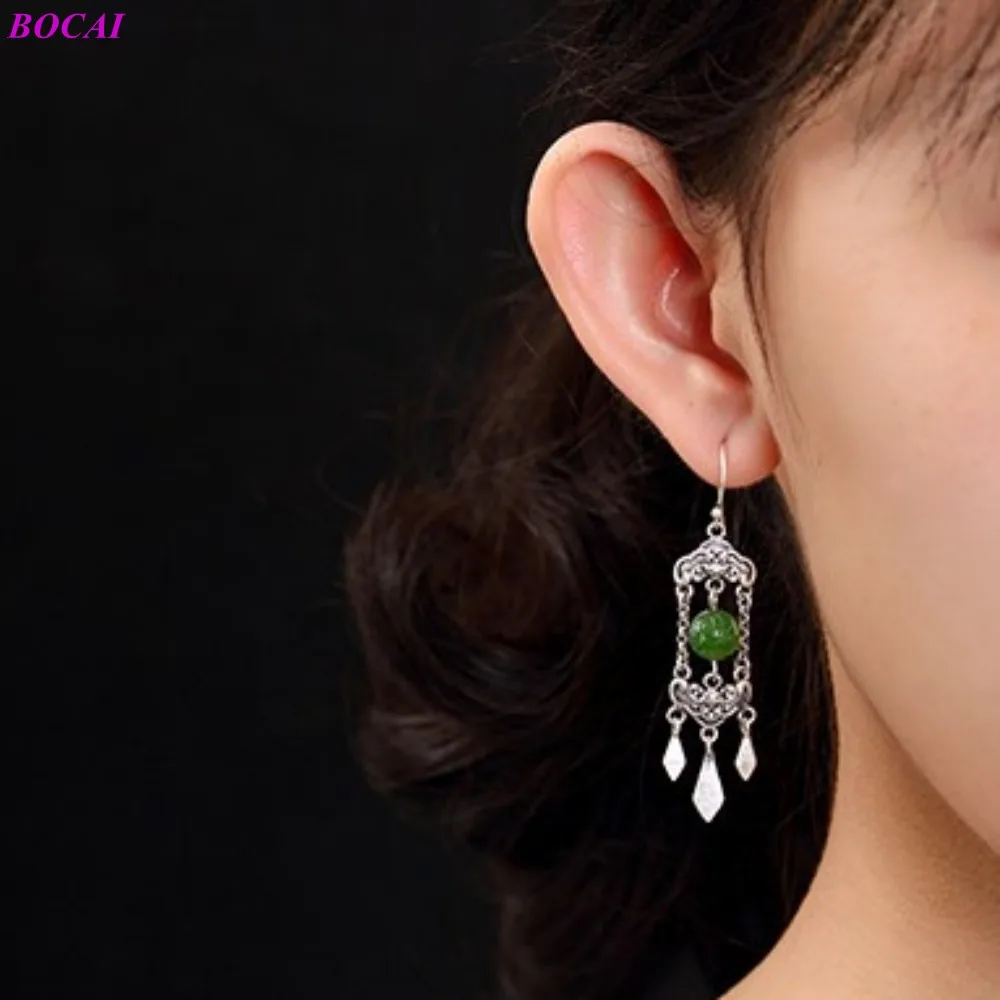 BOCAI 100% s925 серебро ушные капли для женщин Южная рутил яшмовые бусы с кисточками