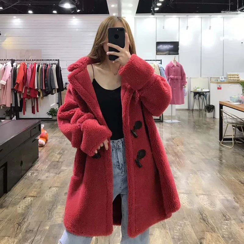 And Tops Womens Blouses Parka Wool Blends Fur Coat Plus Size Winter Clothes Women 2021 Real Price Long Jacket With Horn Button | Женская