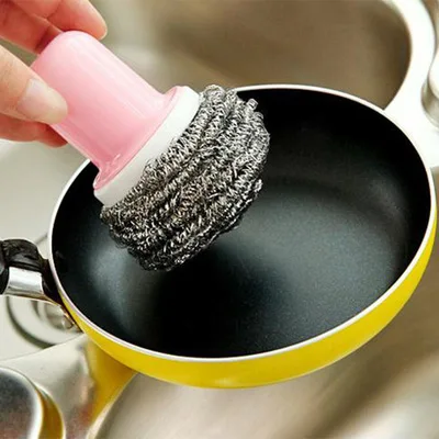 Креативная короткая ручка из нержавеющей стали проволока шариковый горшок щетка