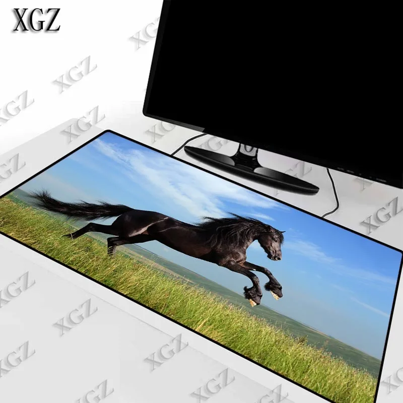 

XGZ Black Horse Animal Large Size Gaming Mouse Pad Rubber PC Computer Gamer Mousepad Desk Mat Locking Edge for CS GO LOL Dota XL