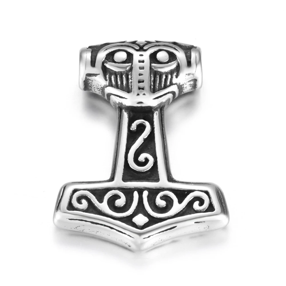 

Stainless Steel Viking Thor's Hammer Pendant Vintage Rune Necklace Pendants DIY Accessories Jewelry Making Supplies