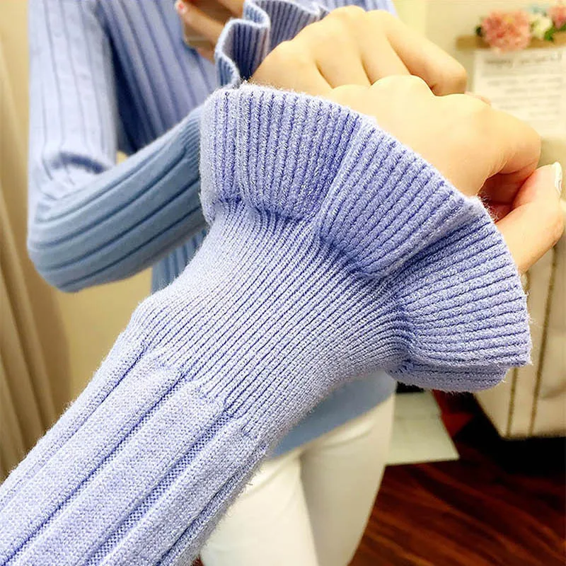 Winter Casual Sweater Women Slim Knitted Female Flare Long Sleeve Turtleneck Pullover Lace Up Sweaters | Женская одежда