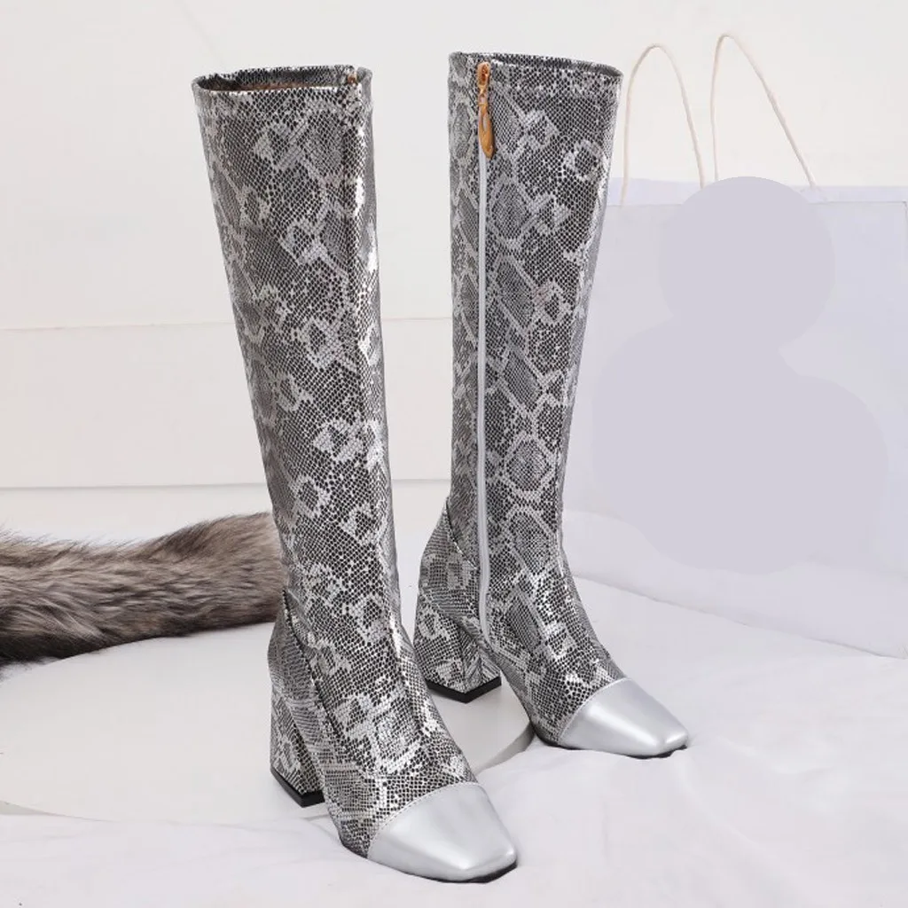 Новинка Модный дизайн Модные сапоги Женские Сапоги выше колена на молнии сбоку