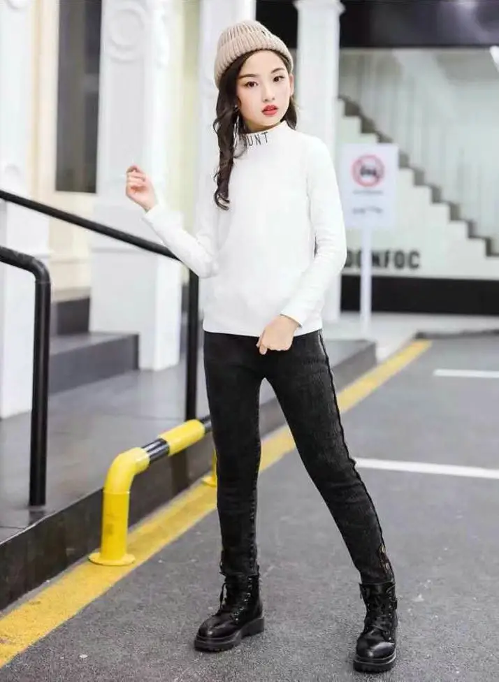 Джинсы для девочек из плотного бархата с длинными брюками осень-зима леггинсы